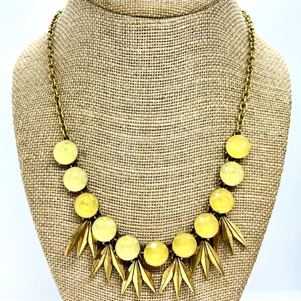 VINTAGE J.CREW Necklace Yellow Faceted Glass Spear Fringe Gold Tone